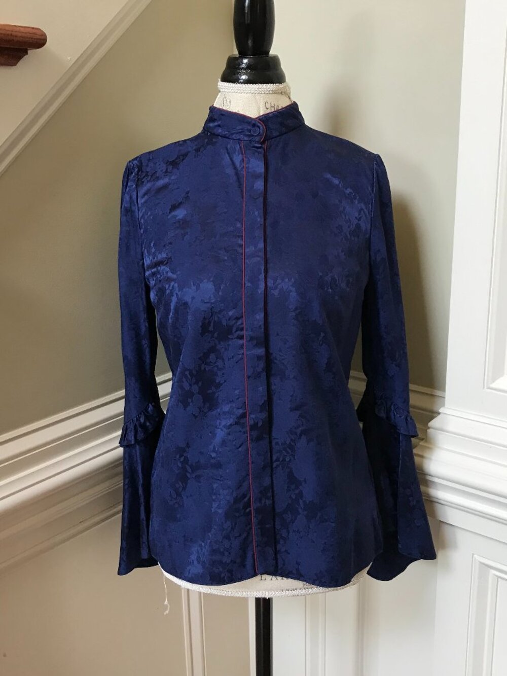 Erdem Alvery Flare Long Sleeve Top Blouse Shirt Womens 4 40 Navy Blue Runway 19